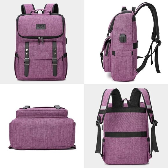 YALUNDISI Vintage Backpack Travel Purple Laptop bag with USB Charging Po…
